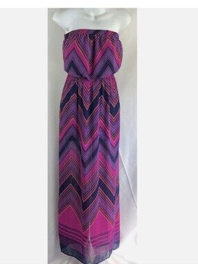 Express Chevron Maxi Dress in Pink and Navy